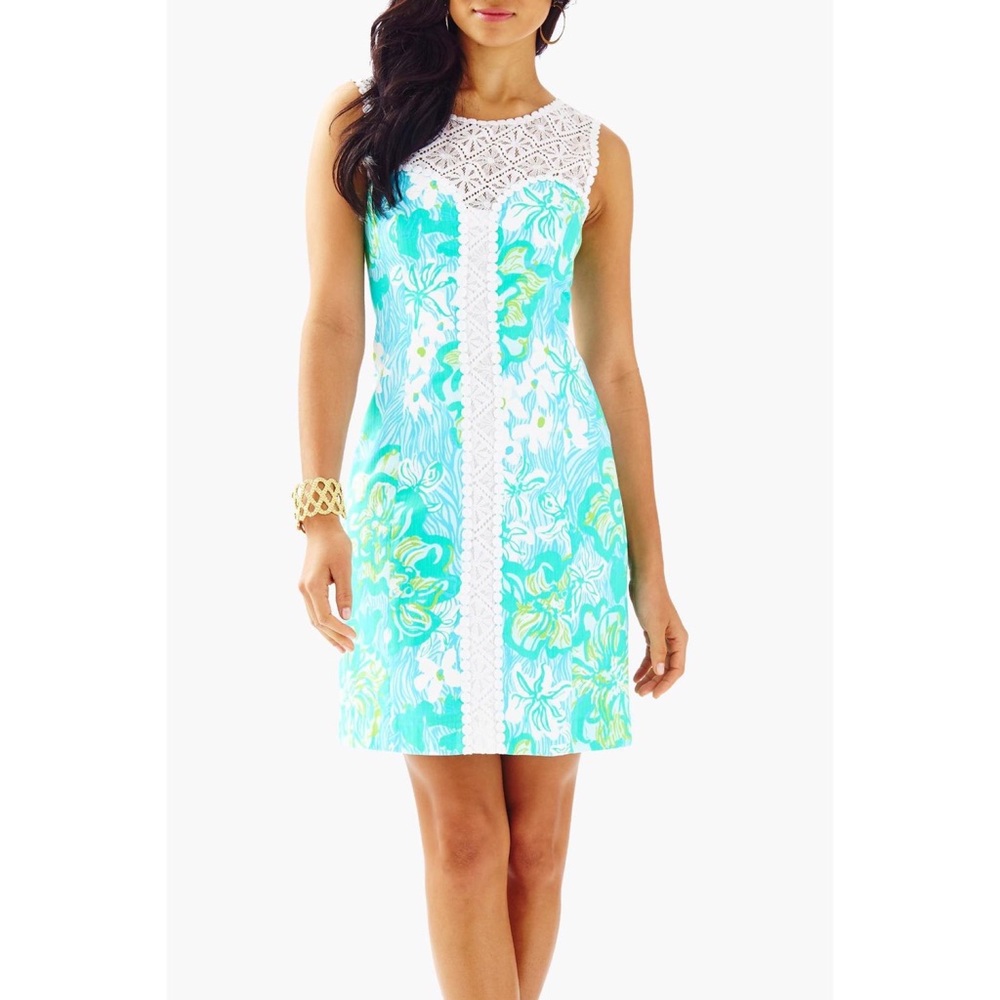Lilly‎ Pulitzer Sofia Lagoon Green Wave Rider Lace Shift Mini Dress